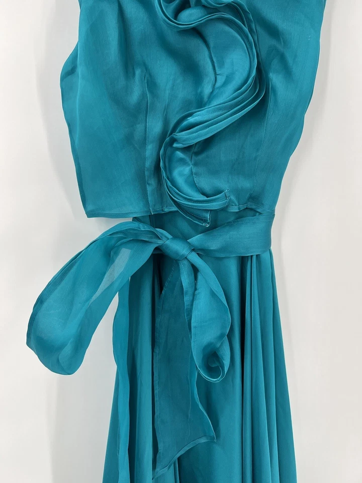 Vestido para mujer Carolina Herrera 4 pequeño azul maxi vestido de seda con volantes de cóctel Foto 4 de 4