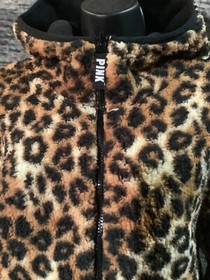 Victoria's Secret Pink Leopard Reversible Sherpa Cozy Fleece Hoodie Jacket S M L