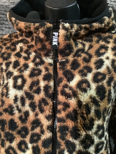 Victoria's Secret Pink Leopard Reversible Sherpa Cozy Fleece Hoodie Jacket S M L - Picture 5 of 12
