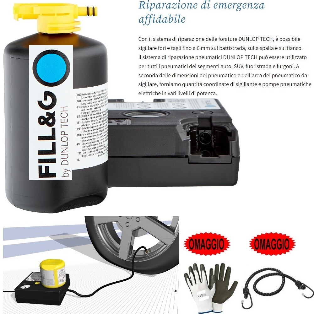 PER FIAT PUNTO KIT GONFIA E RIPARA GOMME PER AUTO MOTO SCOOTER BICI QUAD CON 1 e