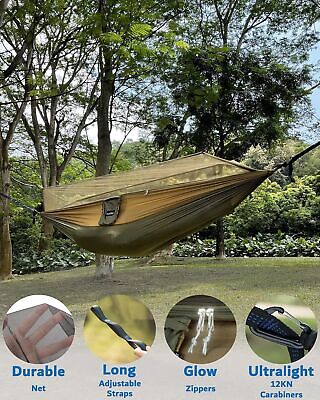 Sunyear Camping Hammock, Portable Double Hammock with Net, 2 Person Hammock  Tent with 2 * 10ft Straps, Best for Outdoor Hiking Survival Travel