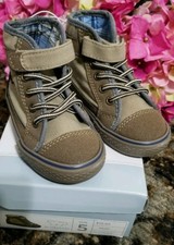Koala Kids Hard Sole Light Brown/Blue Woven High Top Sneakers Size 5 Toddler