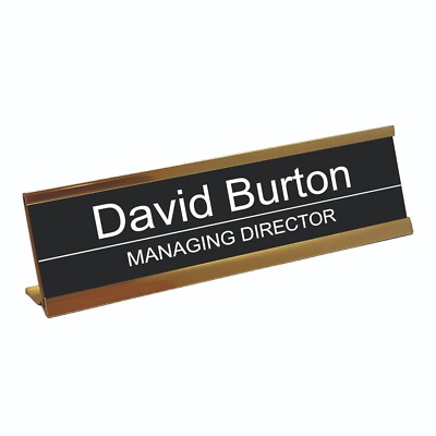 Name Sign Work Place Office Desk Sign Gold Name Plate Holder Plaque Work Office Home ...