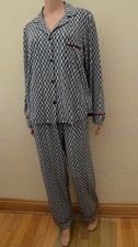 New DKNY Geometric Logo Notch Collar Black & White Pyjamas Sz M L