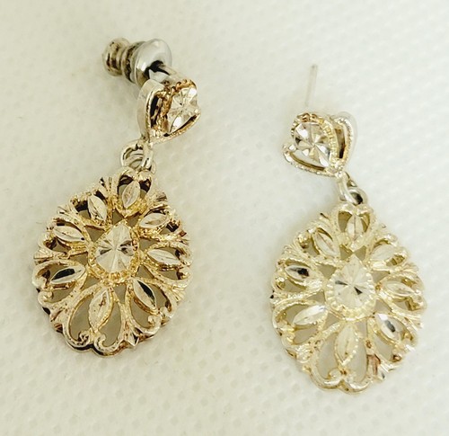 Beverly Hills Silver Diamond Cut Dangle Earrings 925 Sterling Silver 1.1" Drop - Picture 5 of 8