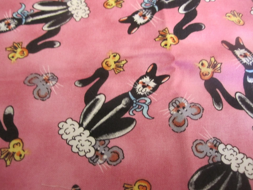 Cotton FAbric Kats Meow Sue Kruger for Northcott Black cats on Pink 26" x 44 - Image 4 of 4