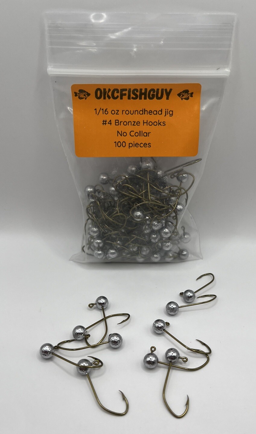 Unpainted 1/16 oz Round head jig 100pcs with no collar and 4 bronze
