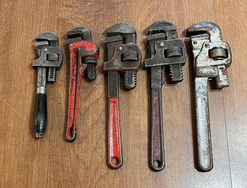 Lot Of 5 Vintage Pipe Monkey Wrench 7” - 10” Forged USA Japan Tools Lot
