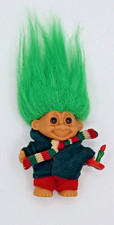Vintage Christmas Caroler Elf Lucky Troll Doll by Russ Green Hair Candlestick