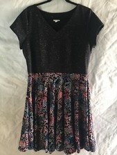 Maison Jules fit and flare Black multi color floral embroidered  lace dress XL