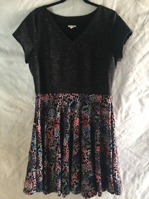 Maison Jules fit and flare Black multi color floral embroidered lace dress  XL | eBay