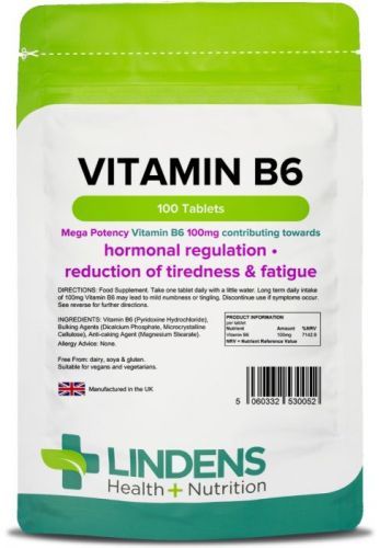Lindens Vitamin B6 100mg 100 Tablets Hormone Balancer Metabolism