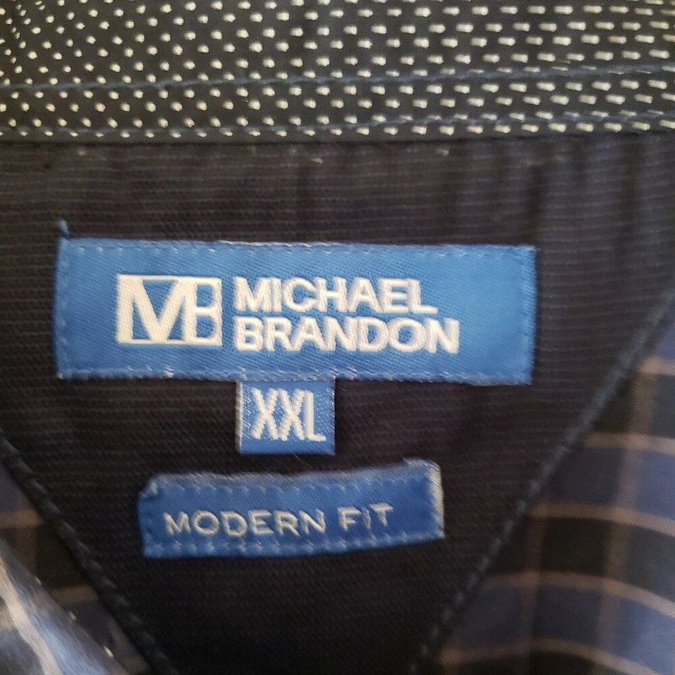 Camisa Michael Brandon Calce Moderno Para Hombre Azul Marino A Cuadros Manga Larga Con Botones Foto 4 de 4