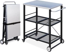 Outdoor Grill Cart Patio Grill Table Portable Rolling Cart Folding Prep Table