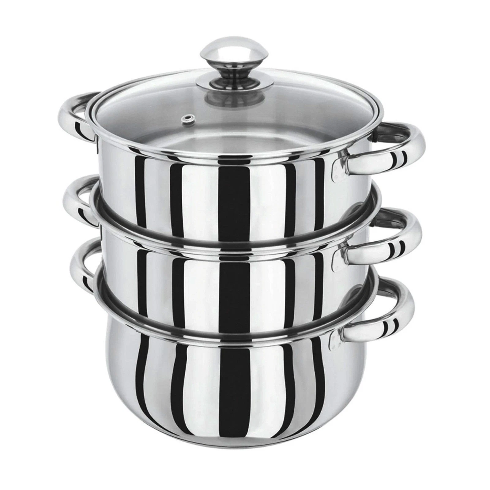 3 Tier Stainless Steel Induction Hob Steamer & Glass Lid Cookware Pot & Pan 22cm