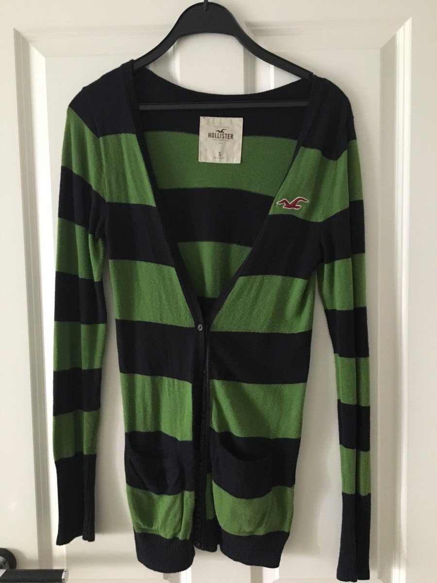 Hollister Strickjacke Weste Jäckchen Cardigan Blau Grün Gestreift S 36