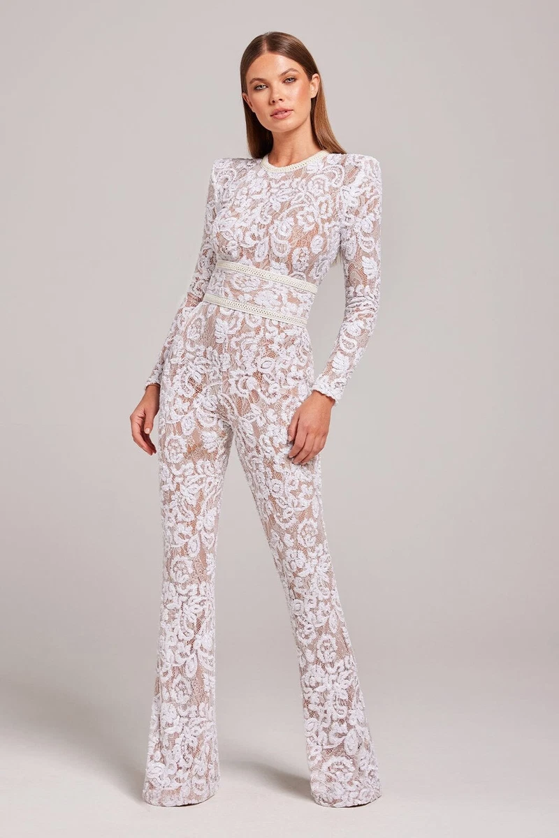 Nadine Merabi Bella Embellished Jumpsuit White Size S = 8 BRAND