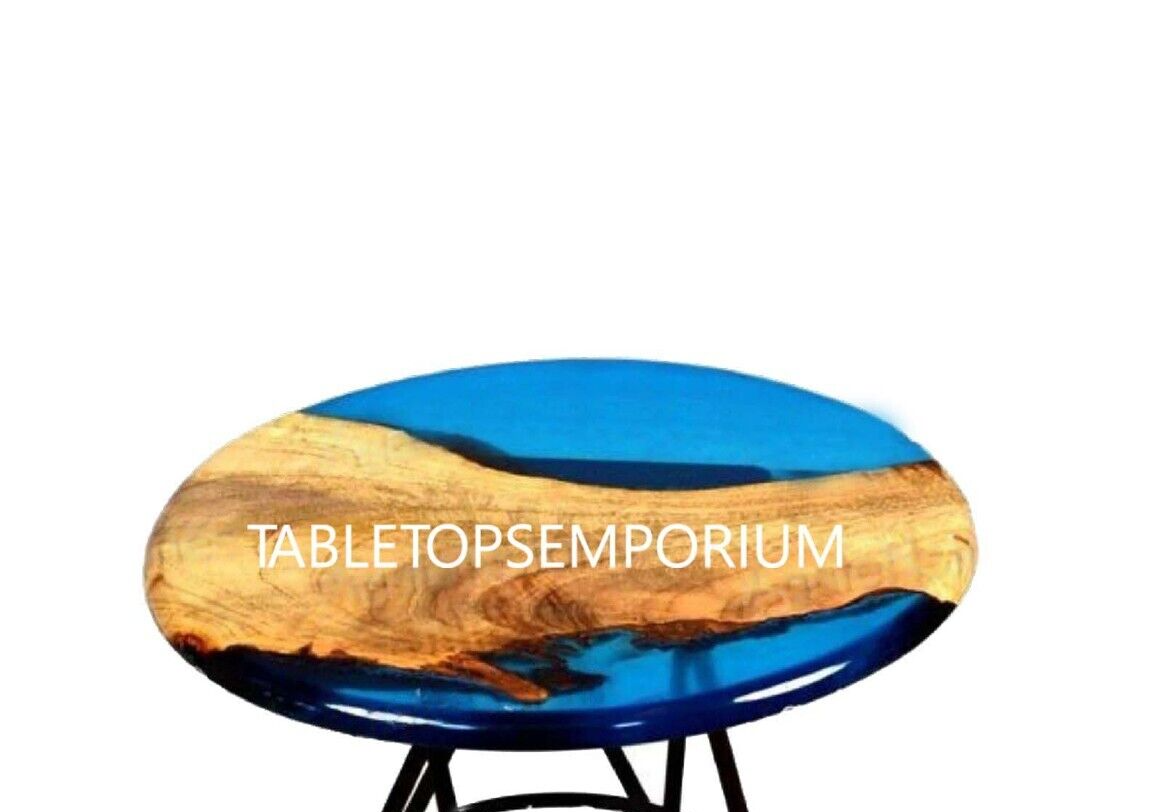 Round Epoxy Wood Dining Table, Live Edge Wooden Table, Ocean Epoxy Round Tables-image