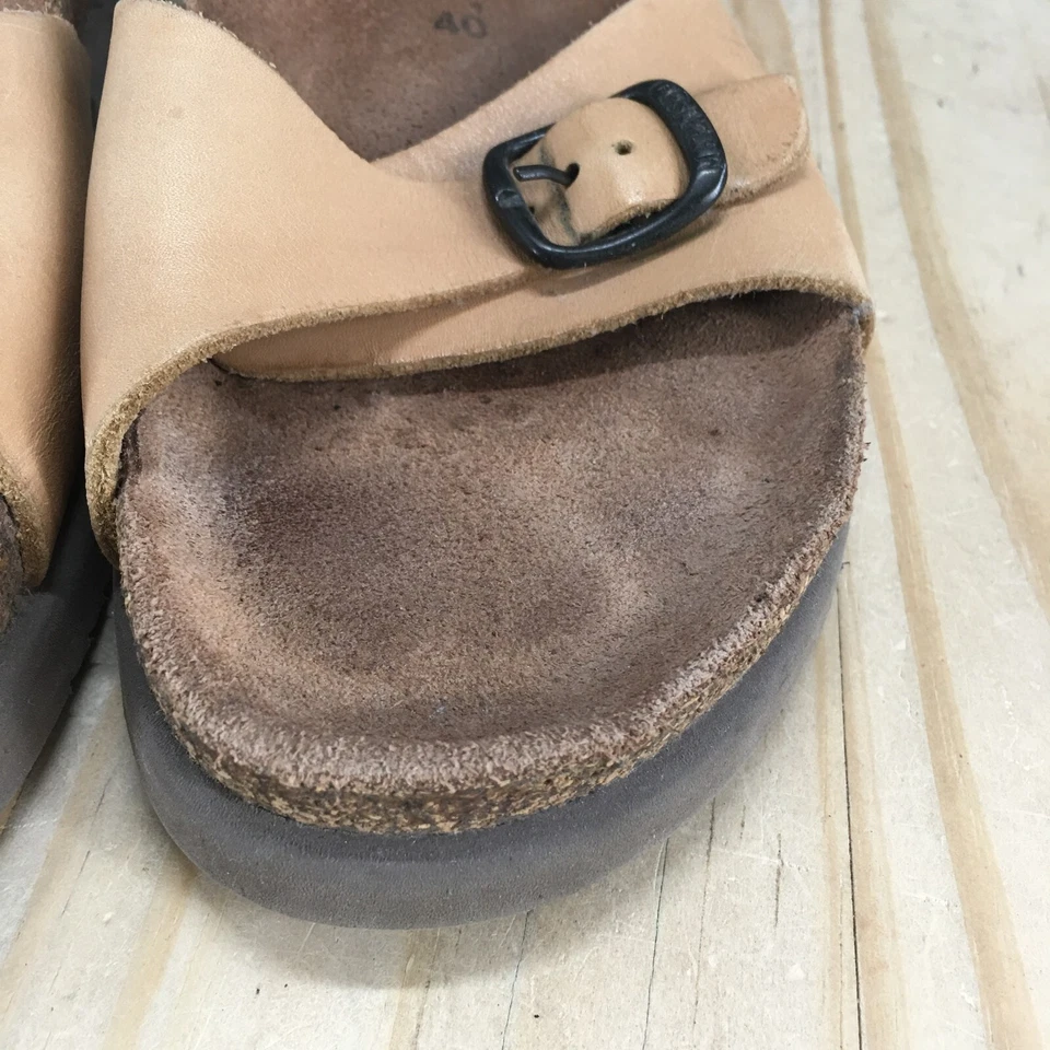 Mephisto Sandals Womens 40 Hafina Slide Beige Leather Buckle Strap Casual Flats - Image 4 of 4