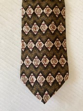 Club Room Men's Necktie Tie Silk Brown Tan Red Geometric Made in USA