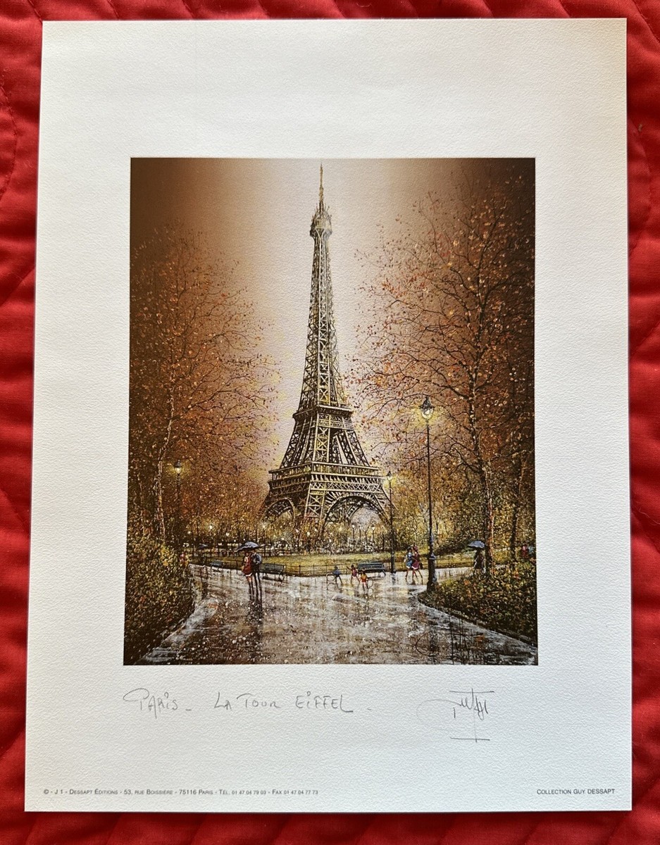 EIFFEL Tower Guy Dessapt Signed Art Print Paris La Tour Framed 9.5