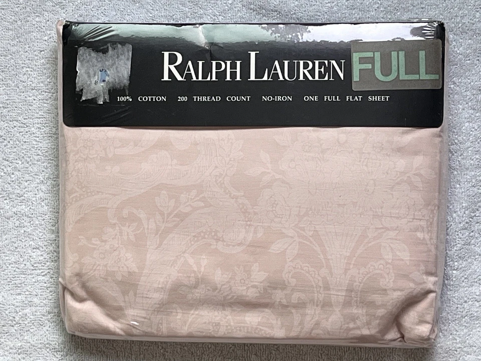RALPH LAUREN Full Flat Sheet Avery Pale Rose Pink Floral Damask USA Vtg New NIP - Image 2 of 4