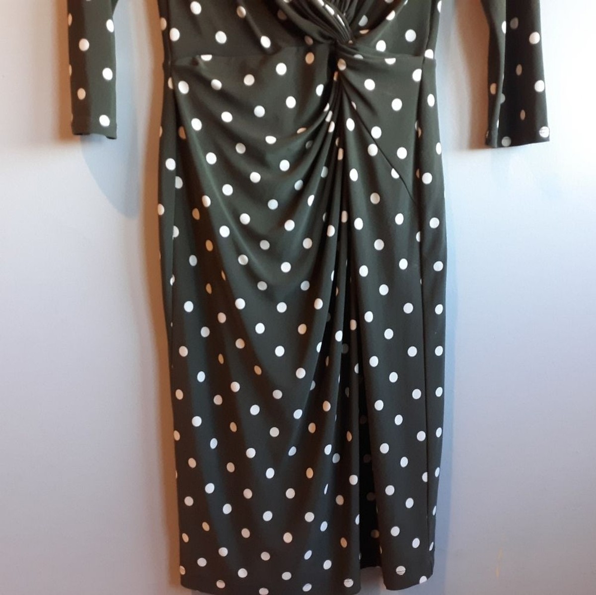 Lauren Ralph Lauren 4 Olive Green White Polka Dot Print Jersey Dress Cowlneck | eBay Lauren Ralph Lauren 4 Olive Green White Polka Dot Print Jersey Dress Cowlneck | eBay