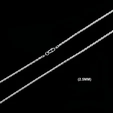 2.5MM Solid 925 Sterling Silver Italian DIAMOND CUT ROPE CHAIN Necklace ITALY