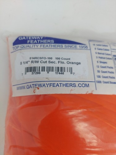 100 Pack Gateway Feathers 5" Right Wing Cut Section Fluorescent Orange 514RCSFO - Picture 3 of 4