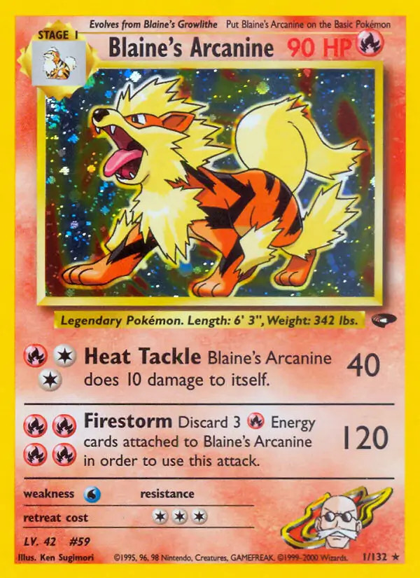 Blaine's Arcanine - 1/132 - Pokemon Gym Challenge Unlimited Holo Rare Card HP