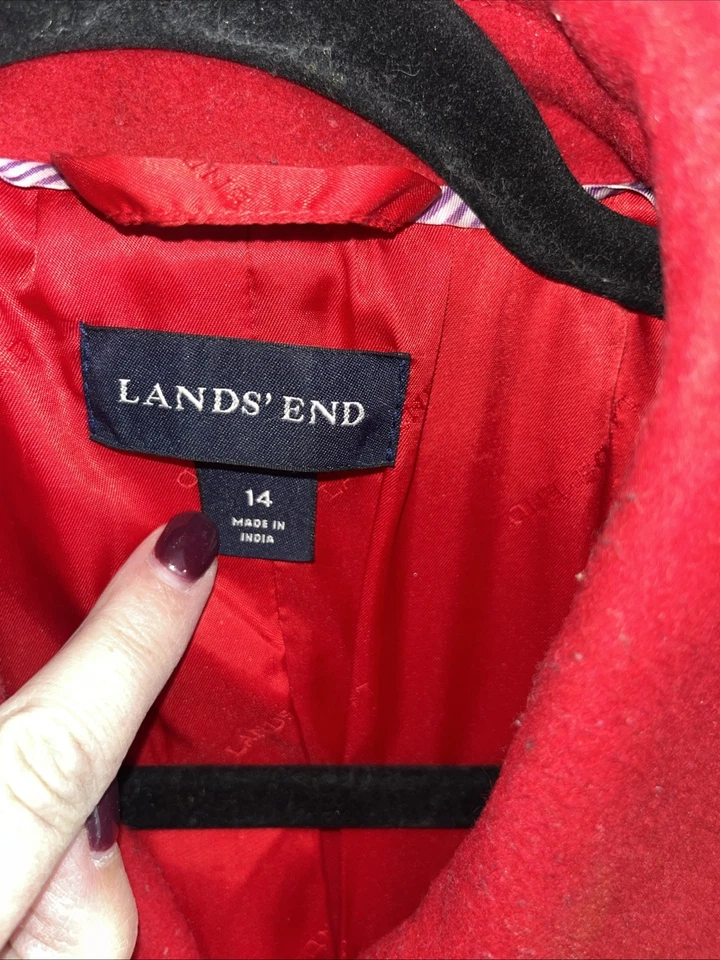 Chaquetón para mujer Lands' End mezcla de lana roja doble botonadura talla 14 bolsillos Foto 4 de 4
