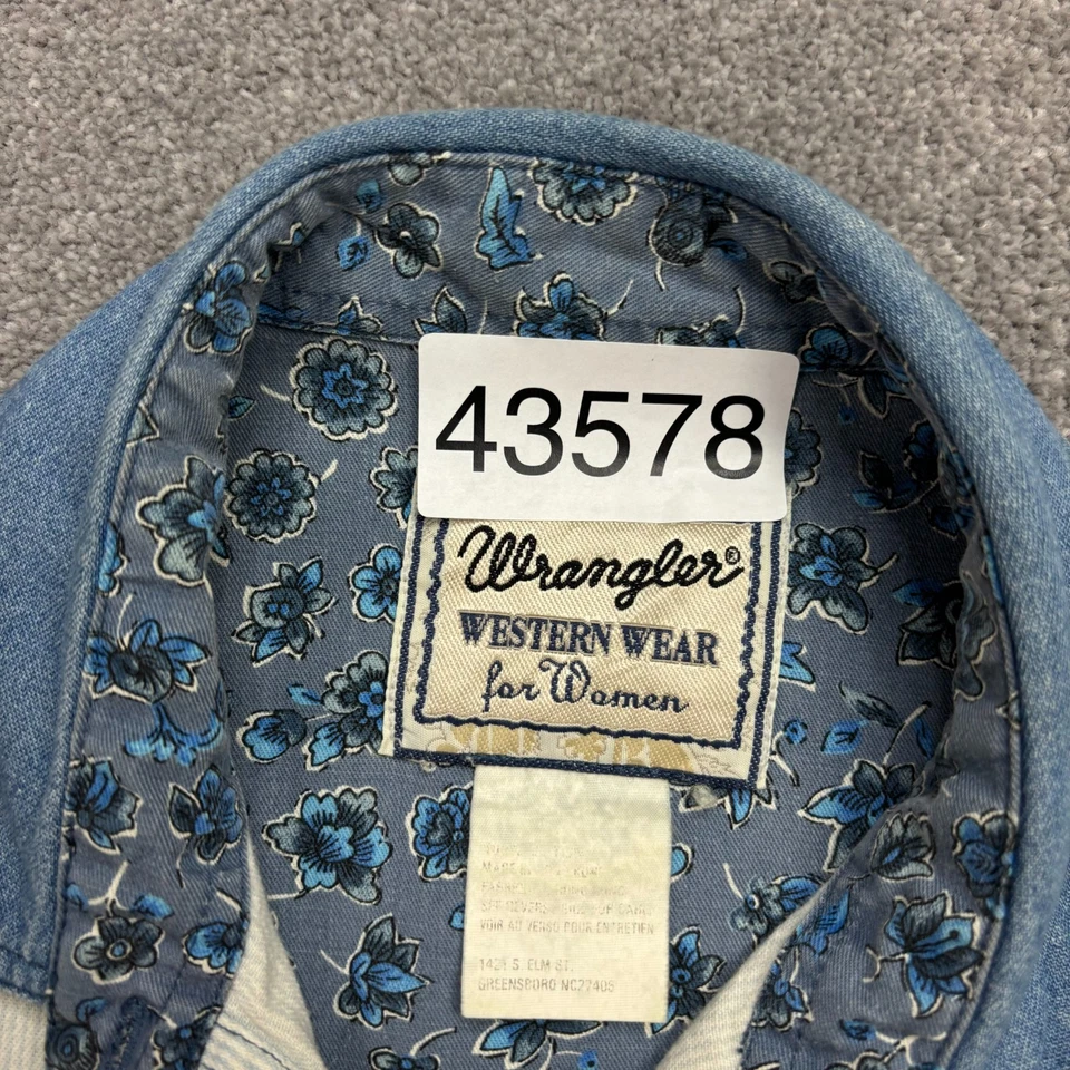 Camisa Denim Wrangler Para Mujer Pequeña Azul Floral Vaquero Western Rodeo Caballo Dama* Foto 4 de 4