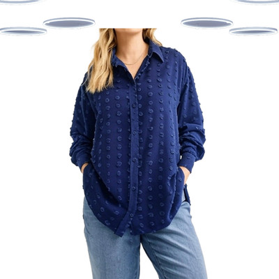 Ex Simply Be Damen Langarm Oversize Struktur Dobby Shirt in Navy Blau