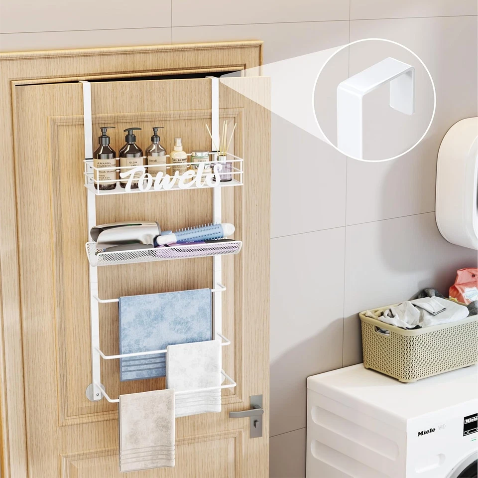 SWTYMIKI Over Door Towel Rack - 5 Tier Storage Wall 5-Tier, White  - Image 3 of 4