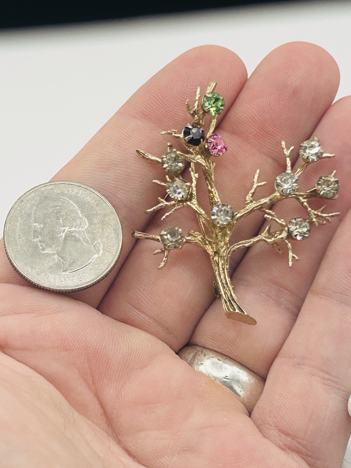 925 Sterling Solid Silver Tree Brooch Colorful Rh… - image 7