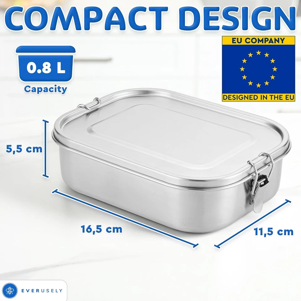 - Pranzo Scatola acciaio - 800 ml, 2 divisori regolabili - Contenitori Bento a t - Immagine 2 di 4