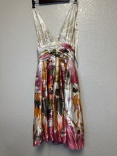 Adrianna Papell Occasions Pink Floral Beaded Fit  Flare V-Neck Dress 10