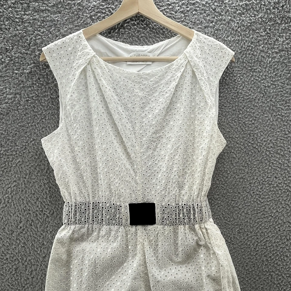 Vestido Altuzarra Mujer 4 Blanco Ojales Cinturón Funda Sin Mangas Verano Italia Foto 2 de 4