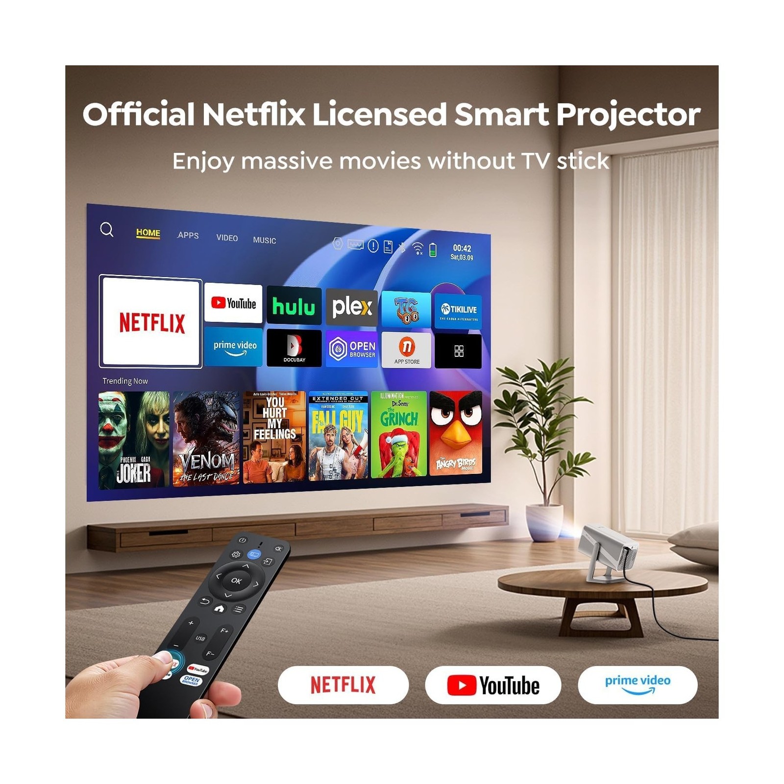 [Netflix-Licensed/Auto Focus/360°Adjustable Stand]Smart-Projector-4K with W