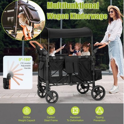 Faltbar Wagon Kinderwagen für 4 Kinder Push Pull Quad Bollerwagen mit Dach