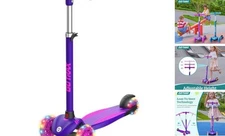  KS1 Kids Kick Scooter, LED Lighted Wheels and 3 Adjustable Height Purple
