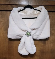 Faux Fur Shawl Collar Wrap Stole Winter Shrug Wedding Bridal Prom Satin W/band