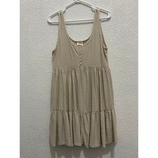Peach Love California Mini Dress Womens Small Tan Tiered Button Front