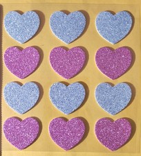 Love, Heart, Valentine's Day Pink/Silver Glitter Stickers 12 pcs