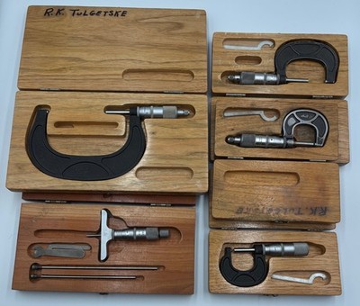 Vintage Lot of 5 Scherr-Tumico Micrometers Calipers Guages Outside & Depth