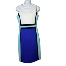 Calvin Klein Womens Blue White Colorblock Sheath Dress Sleeveless Size 6 RN54163