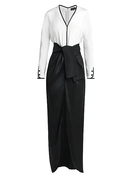 Giorgio Armani — $4,895 Giorgio Armani Black White Tuxedo Belted Long Gown Midi Dress FITS IT 40