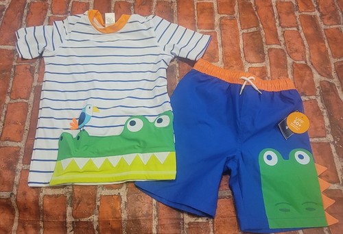 Gymboree Splish Splash Alligator Jungen Schwimmset Rashguard 5t Badehose 4t Neu mit Etikett