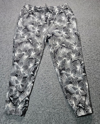 Rachel Zoe Hibiscus flower tropical drawstring jogger black & white women XL
