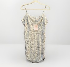 Missguided Ruched Cream Strap Dress Purple Floral Pattern Size 10 NWT